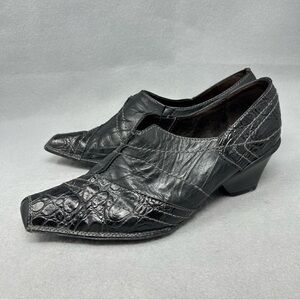 Anthropologie Hispanitas Spain Black Leather Heel Pumps Loafers  Women’s EU 38.